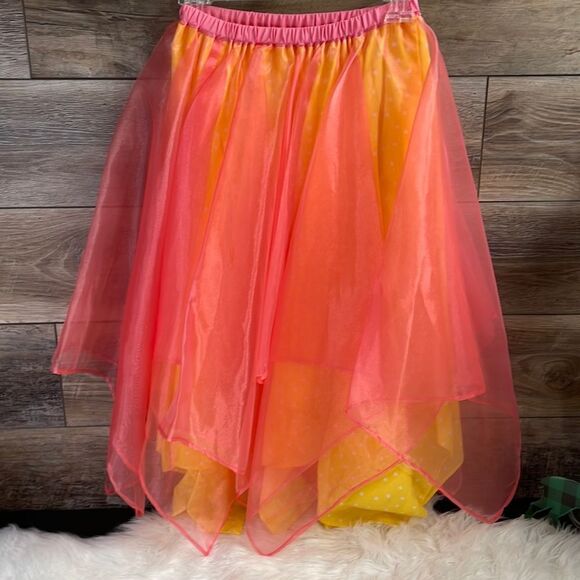 Hankerchief  Skirt, Size Small, Pink and Yellow Layered, Handmade, Costumes - Picture 1 of 3